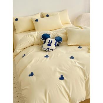 AB版簡約米奇水洗棉四件套可愛卡通兒童三件套迪士尼純色床上用品