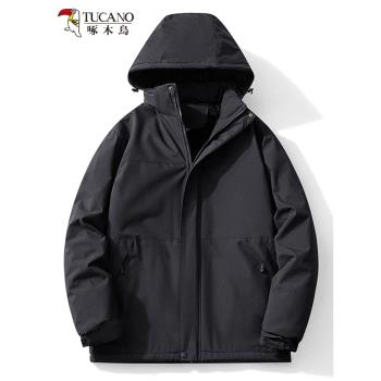 啄木鳥沖鋒衣男女秋冬新款加絨加厚保暖棉服戶外防水透氣登山外套