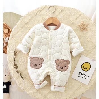 新生兒夾棉保暖秋冬季嬰兒連體衣