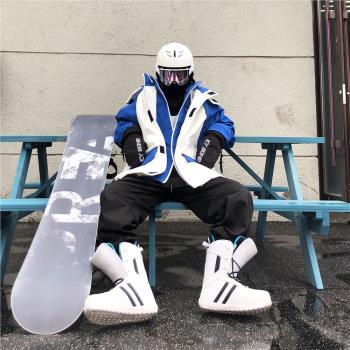 ZACHARIAH白藍拼色滑雪服套裝防風防水加厚保暖單雙板滑雪服男女
