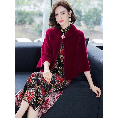 水貂絨斗篷披肩女加厚短款外套2021新款披風秋冬保暖搭配旗袍坎肩