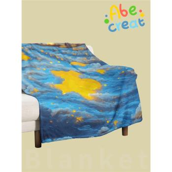 星月墜落毛毯｜必易對方正在畫圖正版AI繪畫法蘭絨保暖沙發蓋毯子