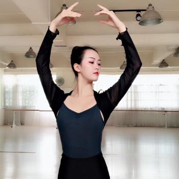 舞蹈瑜伽披肩網紗長袖芭蕾坎肩體操練功肩頸保暖護肩黑天鵝類似款