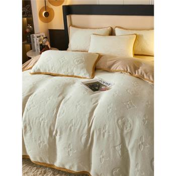 加厚立體雕花牛奶絨四件套法蘭珊瑚絨被套罩床笠床單雙人秋冬套件