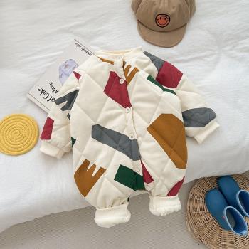 韓版新生嬰兒衣服秋冬裝幼兒加絨加厚連體衣冬季男女寶寶保暖爬服