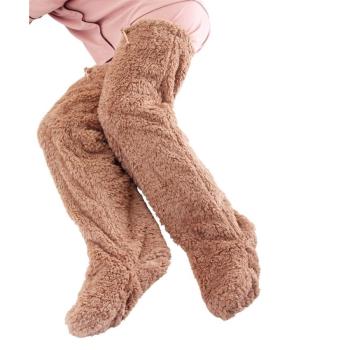 日本原裝正品cecile仿羊毛絨護腿套露出腳趾高筒襪套睡眠足部保暖