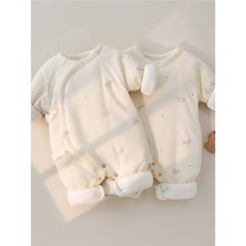 新生嬰兒衣服冬季保暖連體衣寶寶夾棉哈衣冬裝新生兒加厚居家爬服