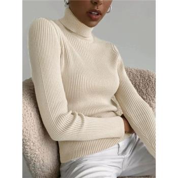 INS歐美修身純色高領針織毛衣套頭上衣女 pullover sweater women