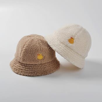 秋冬季兒童帽子羊羔絨盆帽男女寶寶加絨保暖帽嬰兒小熊女童帽防風