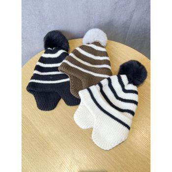 經典條紋秋冬款針織保暖兒童帽