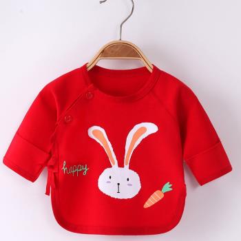 新生兒半背衣四季款純棉和尚服上衣兔寶寶月子滿月大紅色嬰兒內衣