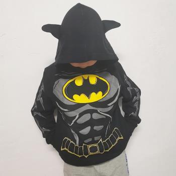 外貿中大童衛衣 男童卡通漫威蝙蝠俠冬季薄絨休閑保暖連帽衫