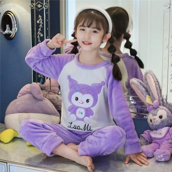 兒童法蘭絨睡衣冬季女童套裝珊瑚絨加厚卡通可愛中大童女孩家居服
