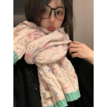 可愛圍巾女冬季韓版高級感麻花針織粗毛線長款加厚情侶學生圍脖