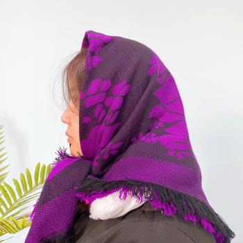 老人頭巾女秋冬中老年老式四方包頭方巾農村表演加厚保暖奶奶圍巾