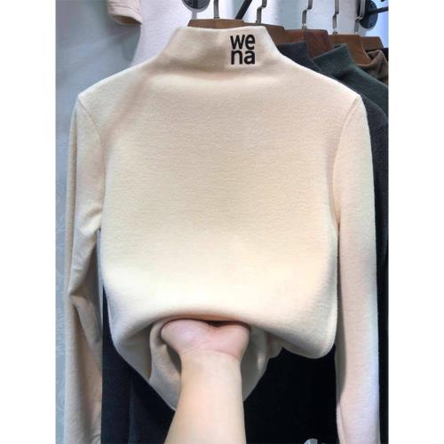 小高領打底衫女長袖秋冬季新款修身加絨加厚雙面德絨保暖上衣