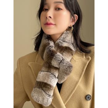韓國獺兔女整皮雙面領子加厚圍巾