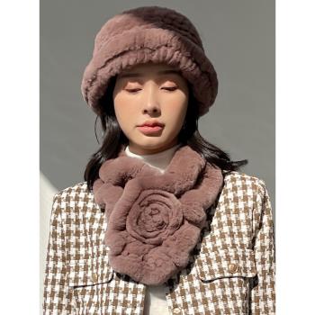 韓國冬季保暖氣質獺兔毛皮草圍巾