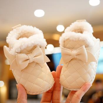秋冬季嬰幼兒鞋子不掉3-8-12個月軟底加絨女寶寶公主保暖學步鞋