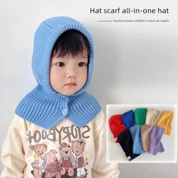 韓系保暖圍巾一體針織兒童帽子