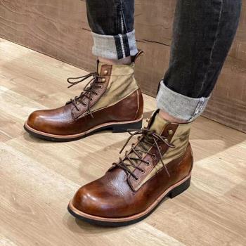 Mens Leather Retro Martin Boots Winter 男機車短靴做舊馬丁靴