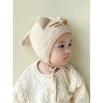嬰兒帽子秋冬款可愛超萌針織小貓咪造型毛線帽男女寶寶保暖護耳帽