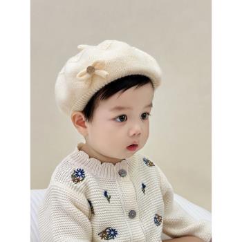 嬰兒帽子秋冬款韓版洋氣女童針織貝雷帽冬季保暖公主女寶寶毛線帽
