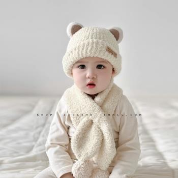 嬰兒帽子冬季新款男女童寶寶毛絨帽針織保暖護耳秋冬款兒童套頭帽
