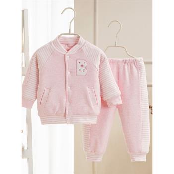 寶寶秋冬季夾棉套裝純棉保暖薄棉小童0-1歲3-6個12月嬰兒外出衣服