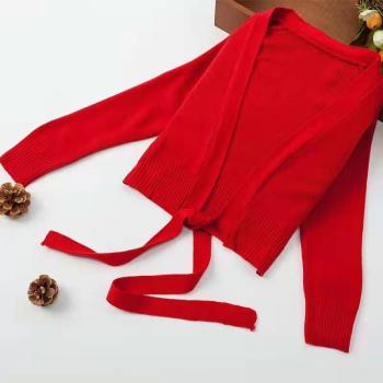 新款舞蹈毛衣系帶成人女芭蕾舞長袖紅色黑色毛衫秋冬保暖兒童針織