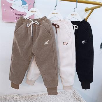 花樣baby童裝兒童蠶絲保暖休閑褲三層加厚冬季棉褲女童男童條絨褲