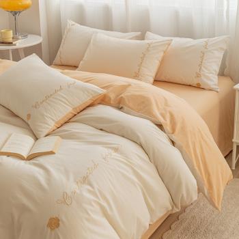 北歐風刺繡純棉水洗棉四件套全棉被套簡約單雙人床單床笠床上用品