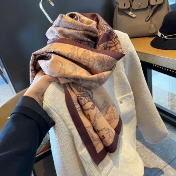 動物冬季女韓版刺繡仿羊絨圍巾