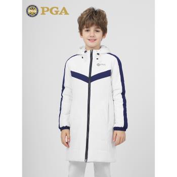 美國PGA高爾夫服裝男童棉服外套青少年防風保暖上衣長款連帽衣服