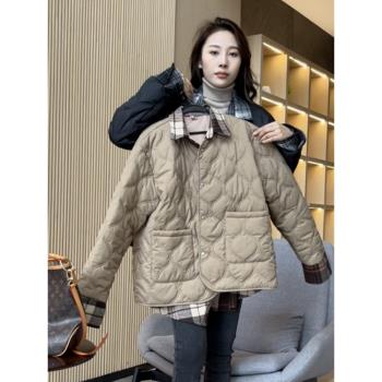 外套女歐貨菱形格子襯衫羽絨棉服