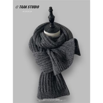 羊毛混紡灰色女冬季加厚針織圍巾