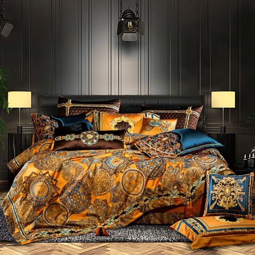 高端大氣歐式貢緞床上用品四件套 別墅奢華中式六八十件套宮廷風