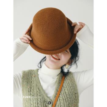 印計谷羽 高級感羊毛漁夫帽女秋冬時尚保暖顯臉小盆帽設計感帽子