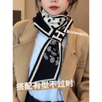 千鳥格小香風圍巾女士秋冬季高階感護頸圍脖韓版針織加厚保暖百搭