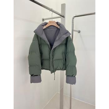 90白鴨絨兩面穿羽絨服女短款冬季麵包服2024新款保暖冬裝加厚外套