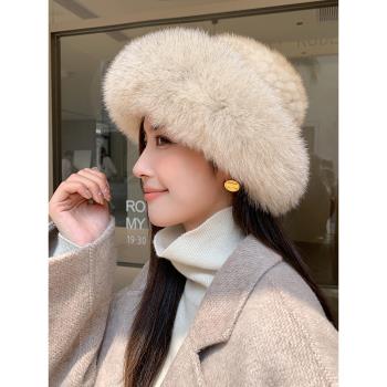 女士冬季編織真毛氣質韓國帽子