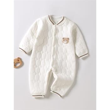 新生兒連體衣三層保暖寶寶衣服外出洋氣包屁衣嬰幼兒哈衣夾棉冬季