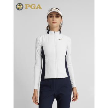 美國PGA高爾夫馬甲女士秋冬季加厚夾棉防風保暖背心顯瘦服裝外套