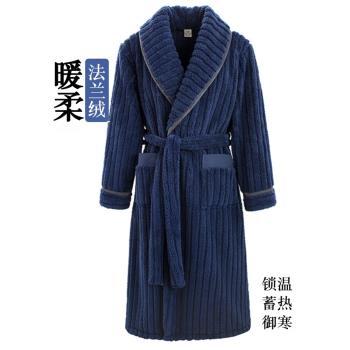 冬季加厚珊瑚絨保暖翻領男士睡袍