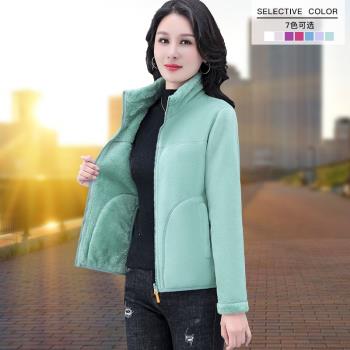 搖粒絨外套女秋冬2022年新款中老年媽媽雙面穿抓絨衣加絨保暖衛衣