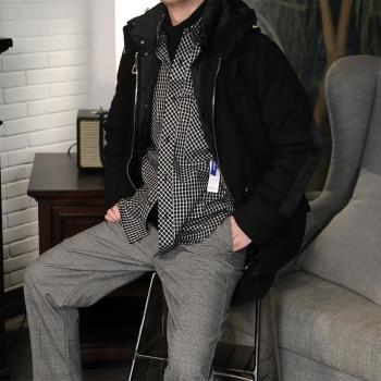 撿漏斷碼福利冬季新款毛呢拼接白鴨絨加厚保暖羽絨服男外套中長款