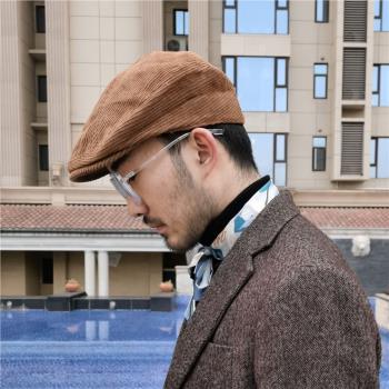 秋冬男駝色燈芯絨大頭圍復古帽子