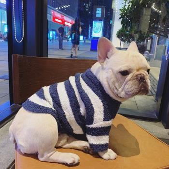 巴哥法鬥衣服狗狗衣服秋冬毛絨保暖舒適鬥牛犬寵物條紋加厚毛衣潮