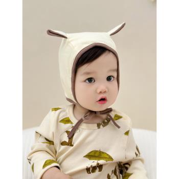 嬰兒帽子護鹵門2023秋冬新款保暖帽子寶寶男童可愛搞怪帽子小月齡