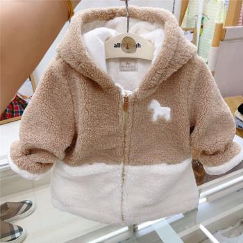 韓國飛馬童裝 23冬新款男女寶兒童羊羔絨毛絨外套拼接保暖棉襖